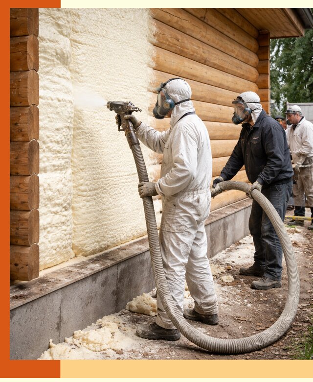 Утепление дома из бруса пенополиуретаном в Тихорецке