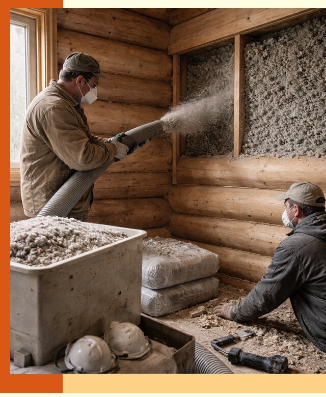 Утепление дома из бруса эковатой в Тихорецке