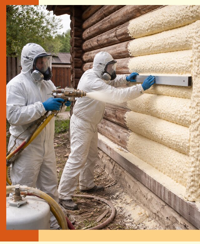 Утепление бревенчатого дома ППУ в Тихорецке эффективной изоляцией