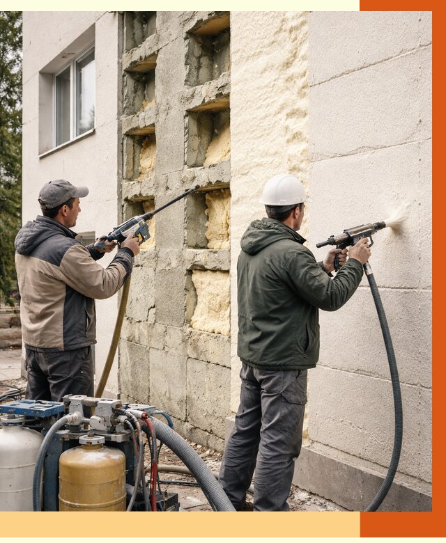 Заполнение пустот фасада в Тихорецке от 4638 руб. — утепление пустот облицовки | ТепломастерТхр