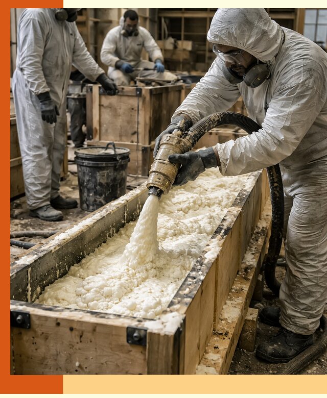 Заливка пенополиуретана в формы для утепления в Тихорецке